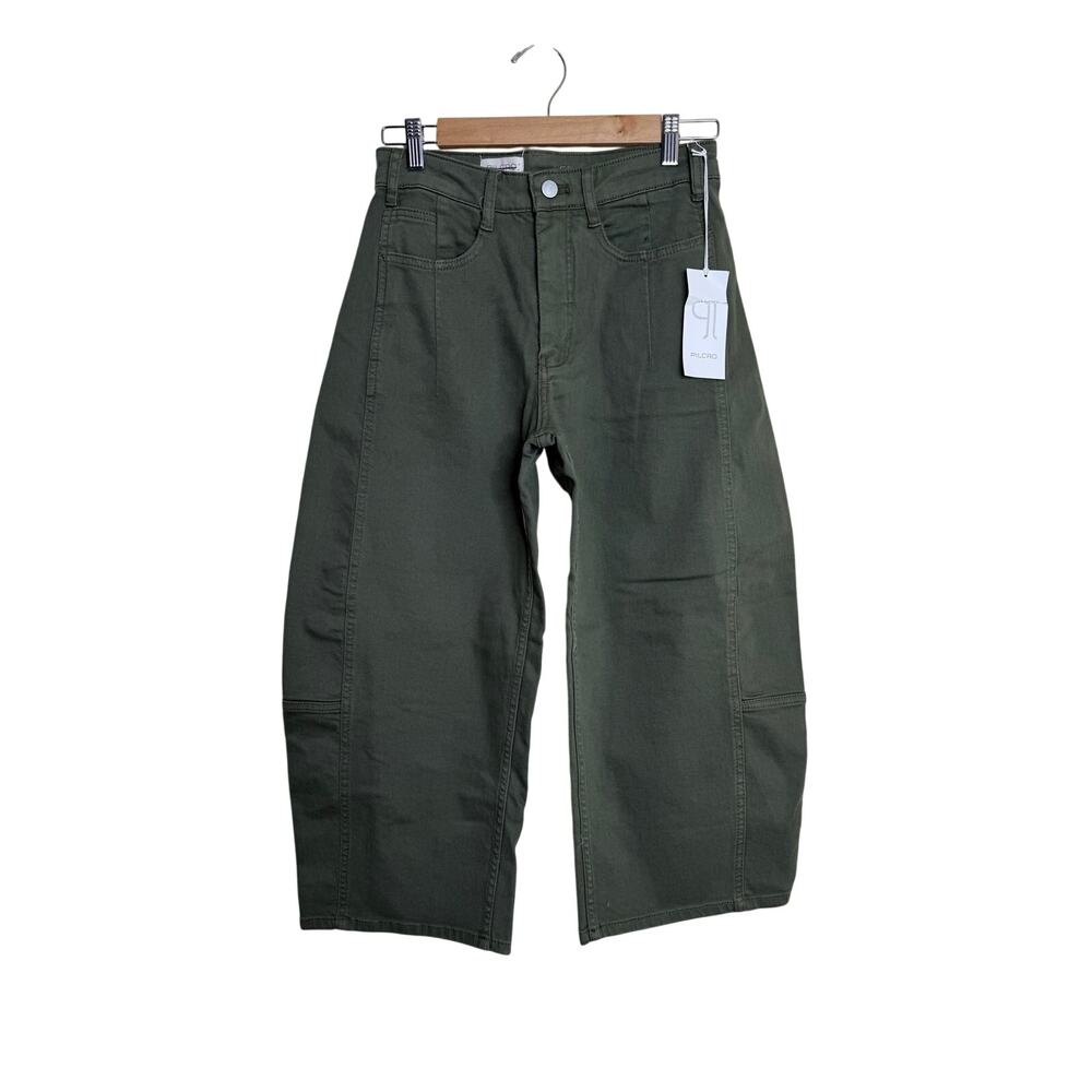 NWT Anthropologie Pilcro Heritage Kenna Mid-Rise Barrel Jeans Green Size 25P - Picture 2 of 6